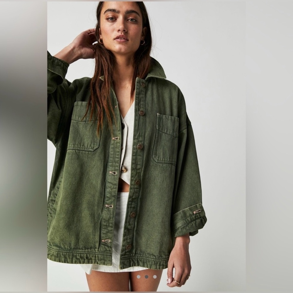 Free People Olive Green Oversized Utility Jacket